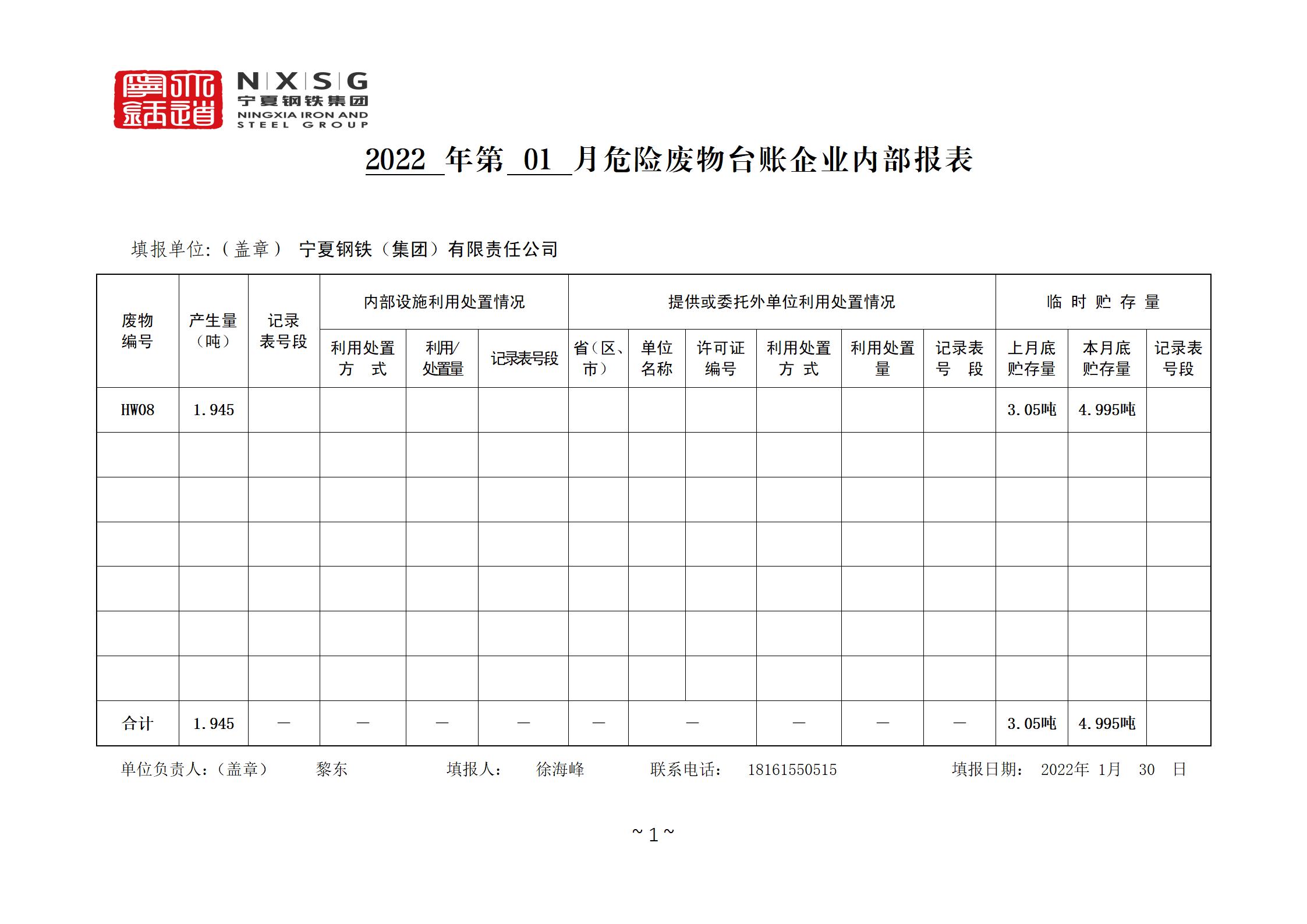 2022年危险废物管理台账